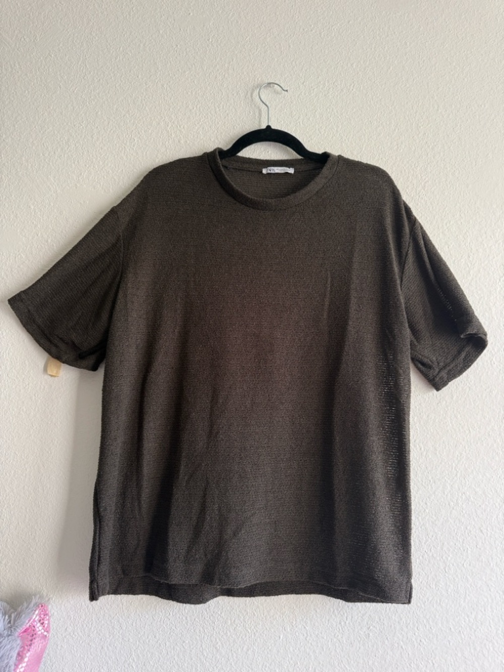 Zara Men's Short Sleeve Crewneck T-Shirt in Dark Brown size M oversized